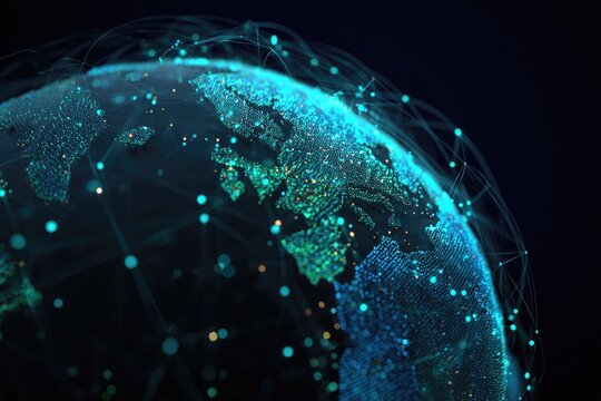 Abstract digital globe, glowing points, and network connections