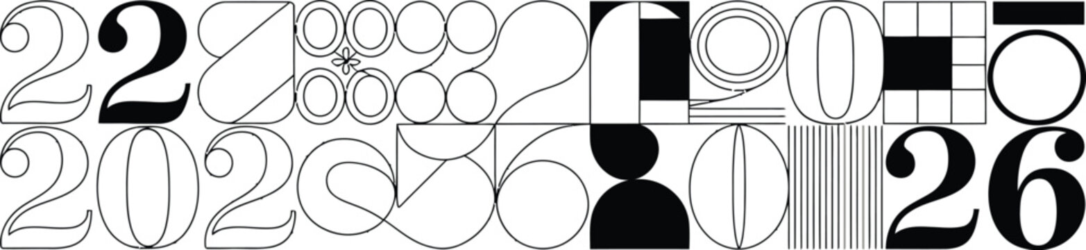 Black and white abstract numbers and shapes collage