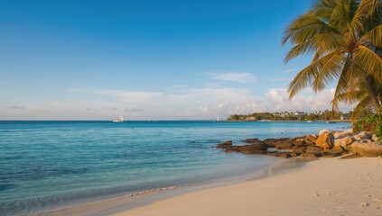 The morning waters reflecting the sky and beach, evoking tranquility in summer travel