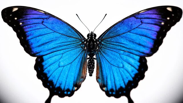 Vibrant blue butterfly with open wings against white background - Powered by Adobe