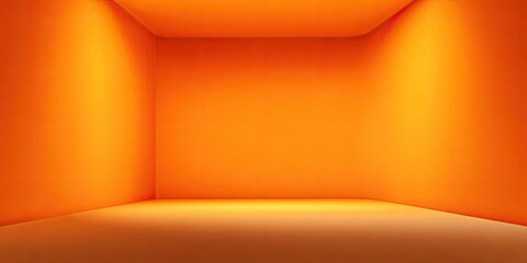 A bright, orange-toned empty room with walls illuminated from above, giving a warm, inviting glow