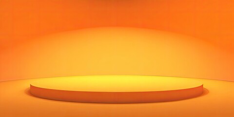 Render of a round stage in a warm-toned studio. Gradient backdrop and glowing effect
