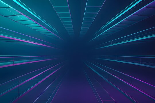 Abstract futuristic digital grid tunnel with neon blue and purple lights