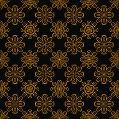Orange Floral Outline Pattern on Black Seamless Repeating Motif Keywords: pattern, seamless, background, orange, black, floral, outline, repeating, motif, design, texture, symmetrical, modern