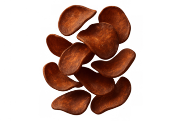Chocolate breakfast cereal flakes falling, forming a delicious morning meal or sweet snack, transparent background