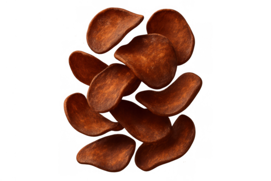 Chocolate breakfast cereal flakes falling, forming a delicious morning meal or sweet snack, transparent background
