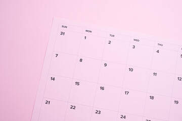 Monthly calendar. Calendar with date on paper. Day planner. Schedule of the week, month and year. Modern organizer. Business diary. Deadline reminder. Daily event management. Template and grid