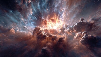 Fototapeta premium Cosmic cloud explosion. A fiery, chaotic nebula