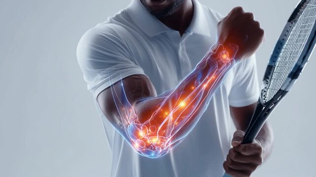 Elbow Joint Pain in Tennis Player with Digital Overlay