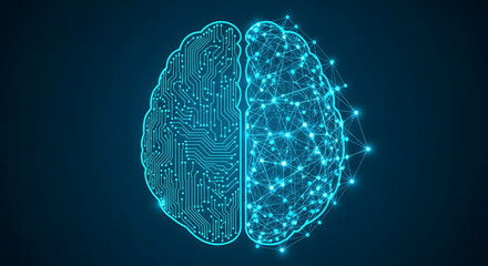 Artificial intelligence brain with neural network connections on dark blue background 100 character