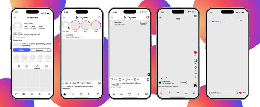 Instagram post, story, reels, live mockup template frame on iPhone mobile &ndash; social media app UI interface in light mode

