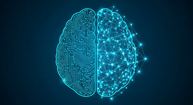 Artificial intelligence brain with neural network connections on dark blue background 100 character