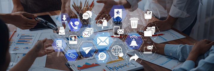 Email icons show digital communication, email service, and inbox management. Email supports online messaging, email notification, and secure exchange. Entice