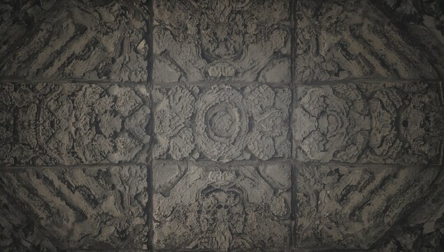 A weathered stone wall in low light, showcasing intricate lichen patterns, highlighting erosion risk - Powered by Adobe