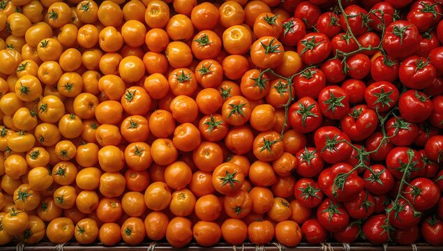 Bright Cherry Tomatoes at a Market Stall, rich in vitamins, seasonal produce
