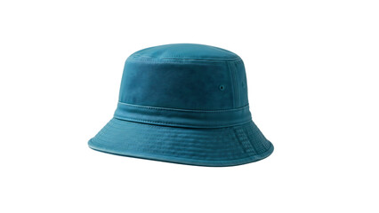 Fototapeta premium Teal blue bucket hat with textured band and stitched brim isolated on a transparent background