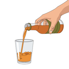 White man pouring probiotic drink into glass with copy space