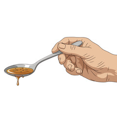 White man holding spoon of artisanal vinegar with copy space