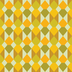 Retro Geometric Diamond Pattern in Yellows and Greens Keywords: yellow, green, orange, geometric, pattern, seamless, background, retro, vintage, abstract, texture, graphic, decorative, art