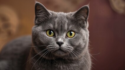 Fototapeta premium Adorable gray feline with vibrant green eyes, exhibiting playful behavior, teamwork