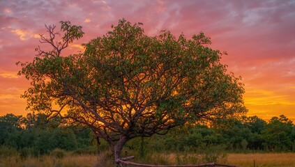 Fototapeta premium Sunset landscape during evening hours, seasonal change
