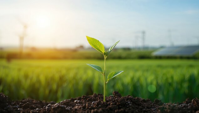 Young plant thriving in sunlight, symbol of sustainable growth and environmental awareness