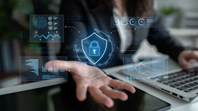 A futuristic cybersecurity dashboard for a Security Operations Center (SOC). The system monitors the network, analyzes data for threats, and provides comprehensive protection. Fermion