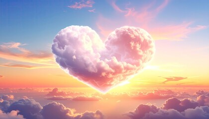 Heart Shaped Cloud Floating In The Sky During Sunset With Soft Golden Light And Orange Hues Visible Above A Sea Of Clouds