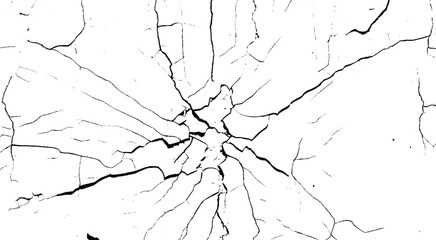 Vector group of black branch grunge cracks isolated on white background. Broken and grated urban street wall construction