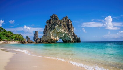 Rock formation on a beach, highlighting erosion risk