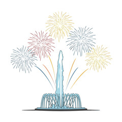 Celebrate summer fun with vibrant fireworks and a playful fountain illustration ideal for party invitations and festive promotions, a fun, celebratory design