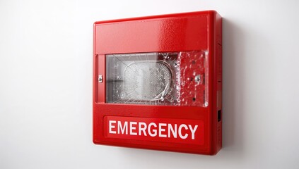Red fire alarm panel mounted on the wall, essential for emergency response
