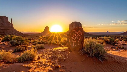 Golden Sunrise Over Monument Valley Vast Desert Landscape With Iconic Buttes And Low Scrub Brush Illuminated By Warm Light