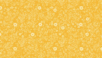 Vintage floral design featuring small white flowers on a mustard yellow backdrop, suitable for fashion and design prints