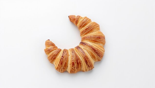 Traditional French pastry croissant sitting against a white backdrop, ideal for culinary presentations