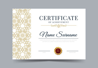 Certificate template diploma with badge vintage border. Award background