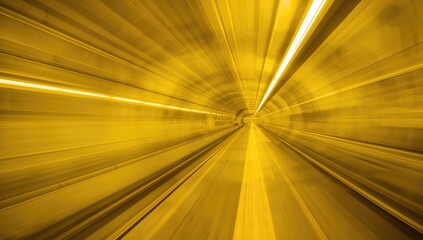Motion blurred underground subway tunnel in yellow tones, urban density