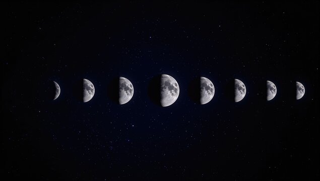 Phases of the moon from new to full, exploring lunar cycles and celestial patterns