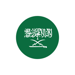 Saudi Arabian flag emblem with crossed swords and Arabic script on a vibrant green circle representing national pride and cultural heritage