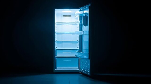 Empty Refrigerator at Night, Reflecting Late Night Hunger