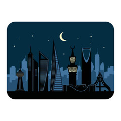 Stunning Riyadh skyline at night with crescent moon and stars, perfect for travel blogs, tourism ads, and Saudi Arabian cultural promotions