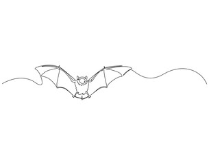 Continuous line drawing of bat animal. Single line illustration of flying bat animal. Halloween concept. Editable outline