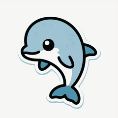 Playful dolphin leaping cheerfully, a cute cartoon animal perfect for kids' illustrations or ocean-themed designs, offering a vibrant and joyful touch