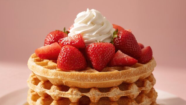 Waffles adorned with fresh strawberries and whipped cream, a fiber-dense choice