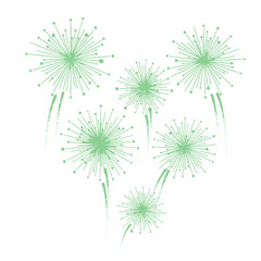 Vibrant green fireworks exploding against a clean white backdrop, perfect for St. Patrick's Day celebrations and festive occasions with a modern flair