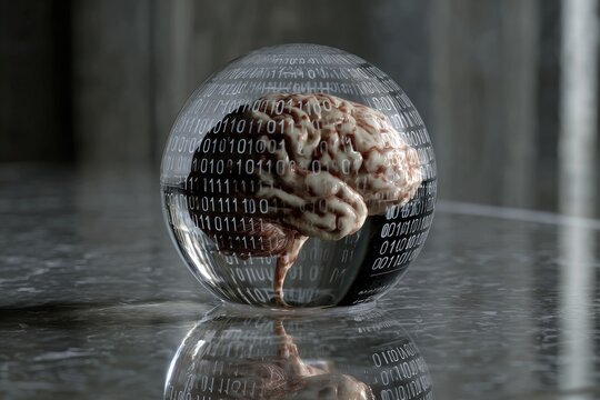 A brain within a crystal sphere, digital code - Powered by Adobe