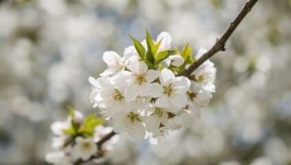 Plum blossom tree in full bloom during spring, showcasing delicate white flowers, seasonal change