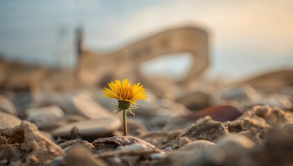 Small yellow flower against a blurred backdrop, ideal for editorial header background