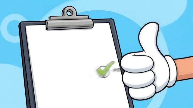 Animated Project Approval Checklist with Thumbs-Up Hand on a Blue Swirl Background
