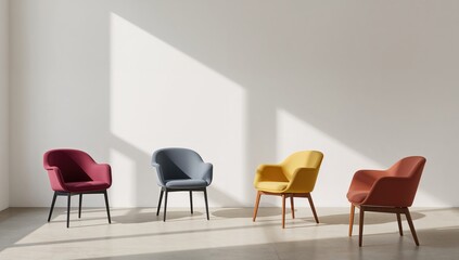 Modern color chairs against a wall backdrop, functional design for interior spaces